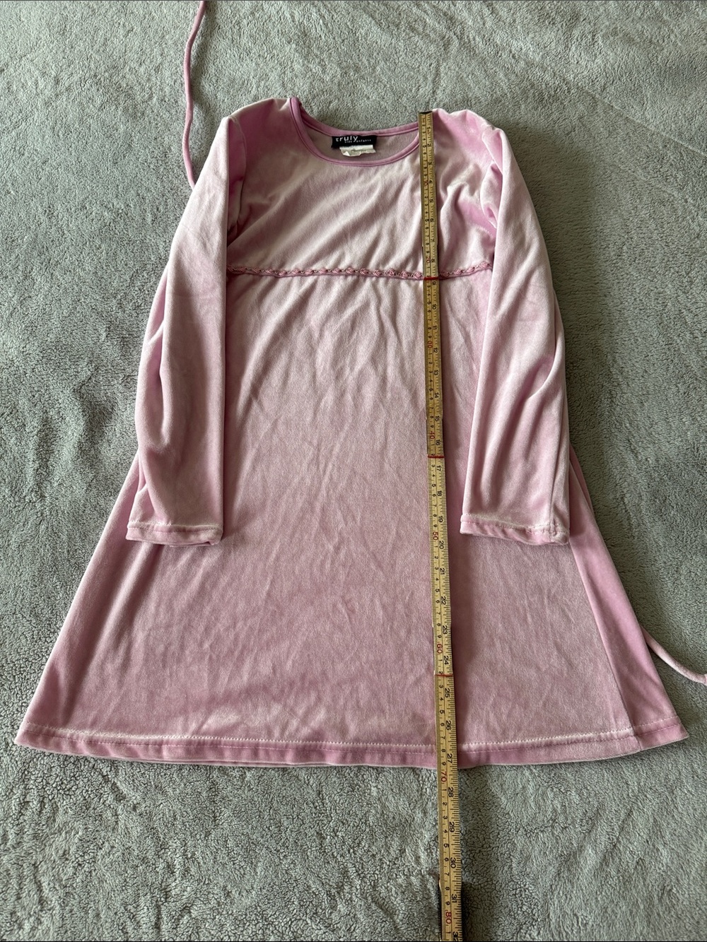 Truly Kids Velvet Dress Girls Large Pink Excellent Rosette Trim Long Sleeve - Picture 5 of 7